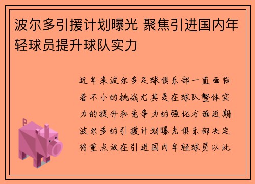 波尔多引援计划曝光 聚焦引进国内年轻球员提升球队实力